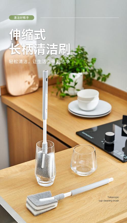 工厂直销km1314百洁棉瓶刷奶瓶刷玻璃瓶海绵清洁刷手柄可伸缩